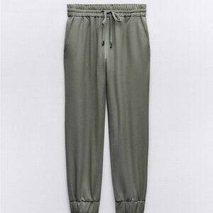 Zara NWT Women Olive Green Jogger Pants, Minimalist, Comfortable, Size S